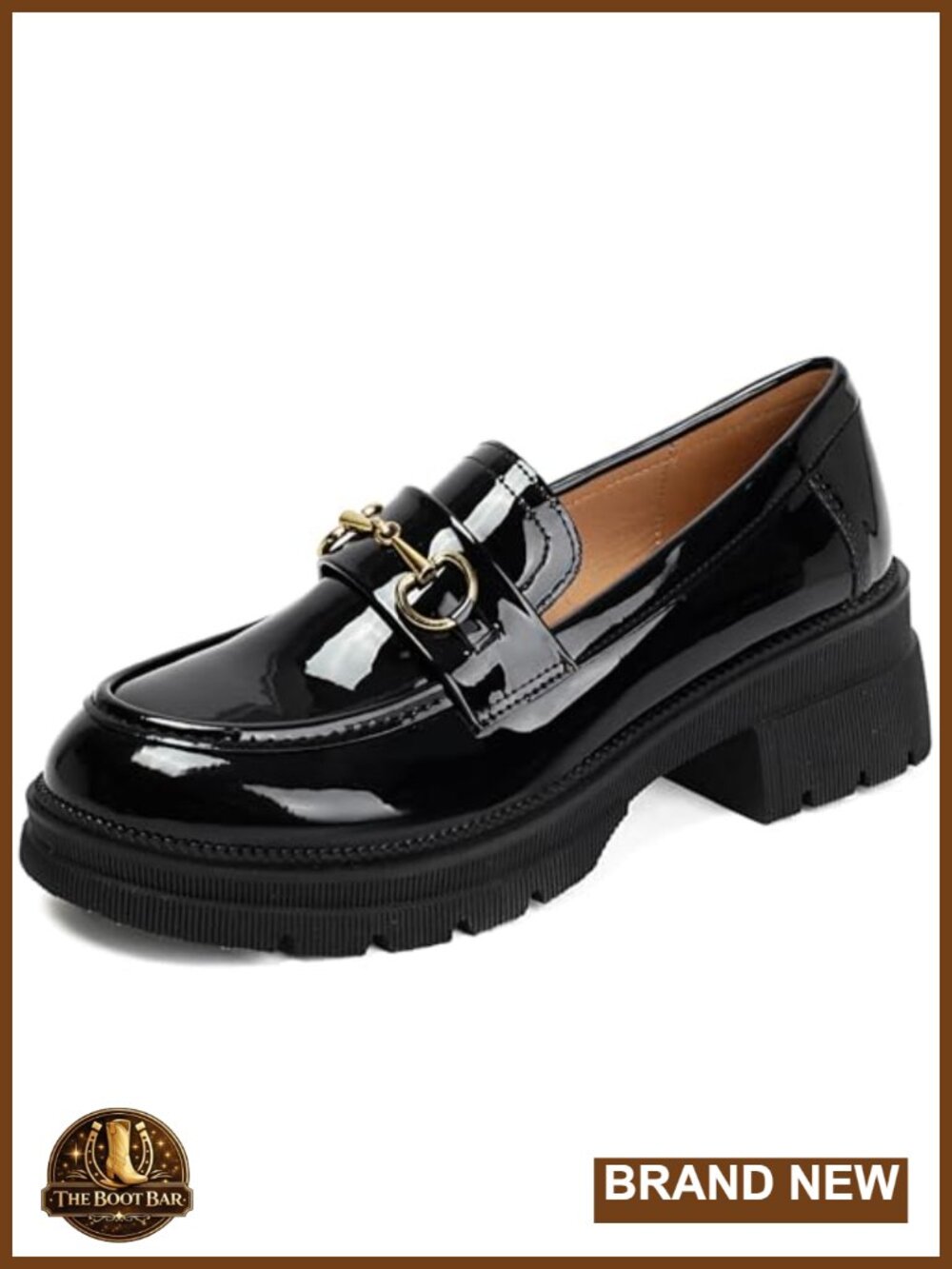 Patent Leather Platform Loafers for Women Slip-On Work Shoes